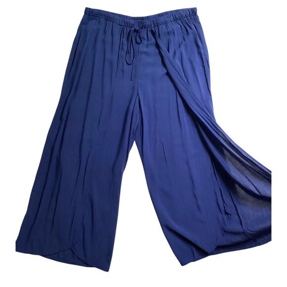 Loft Beach Wide Leg Pants flowy breezy feel navy L - Picture 1 of 5